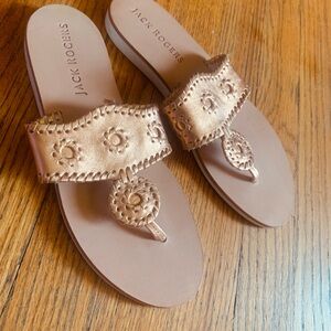 Jack Rogers Gold Sandals with Whipstitch Design